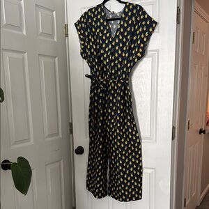 Navy Jumpsuit with Yellow Pineapple Print